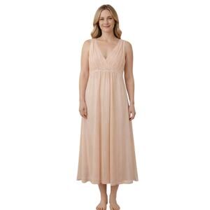 Miss Elaine Vintage Peach Nylon Nightgown Goddess Pleated Medium